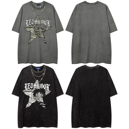 Retro Short-sleeved T-shirt With Necklace For Men and Women MuddyStock