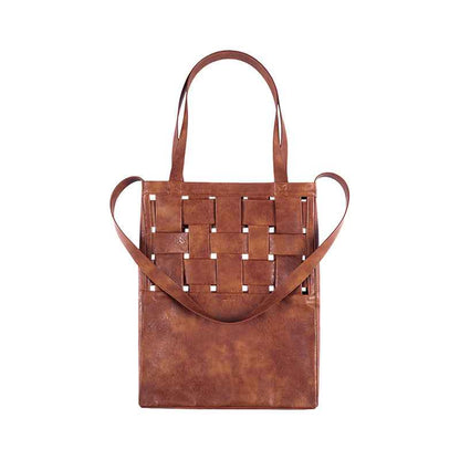 Faux Leather Woven Structure Crossbody Shoulder Bag Brown
