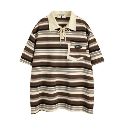 Retro Loose Striped Short-sleeved Polo Shirt For Men MuddyStock
