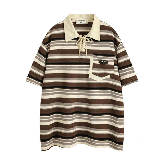 Retro Loose Striped Short-sleeved Polo Shirt For Men MuddyStock