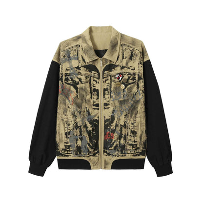 American Retro Graffiti And Badge Decoration Stitching Jacket For Men MuddyStock