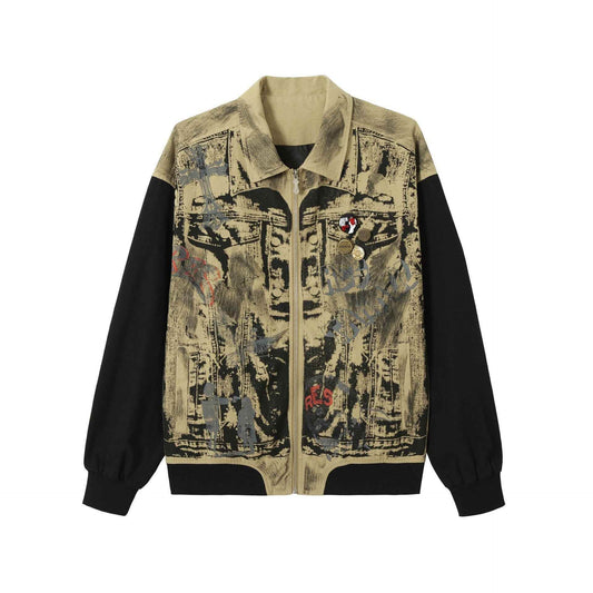 American Retro Graffiti And Badge Decoration Stitching Jacket For Men MuddyStock