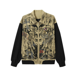 American Retro Graffiti And Badge Decoration Stitching Jacket For Men Desert Color