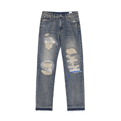 Havoc Blue Line Washed Distressed Men's VIBE Straight Jeans Washed Blue MuddyStock
