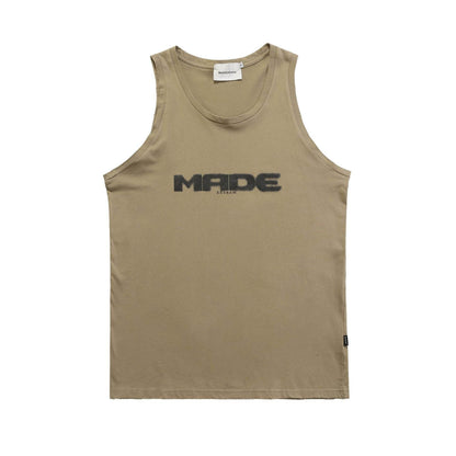 Street Retro Basic Letter Print Vest Bottoming Shirt Brown MuddyStock