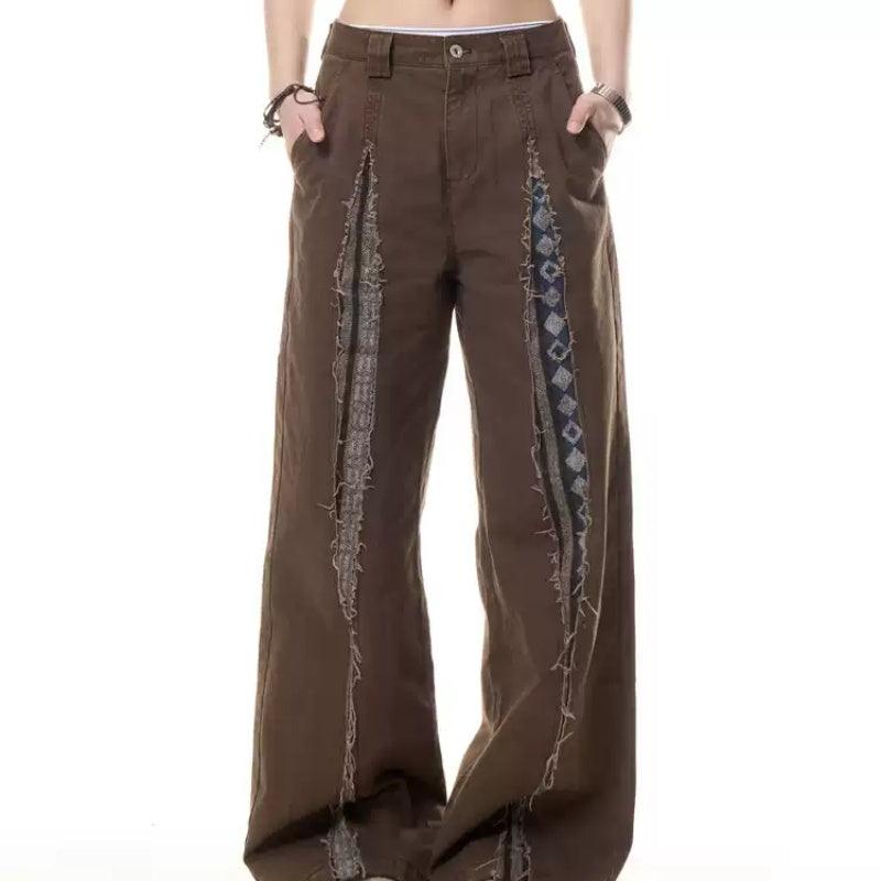 Retro Frayed Stitching Design Multi-pocket Jeans For Women null