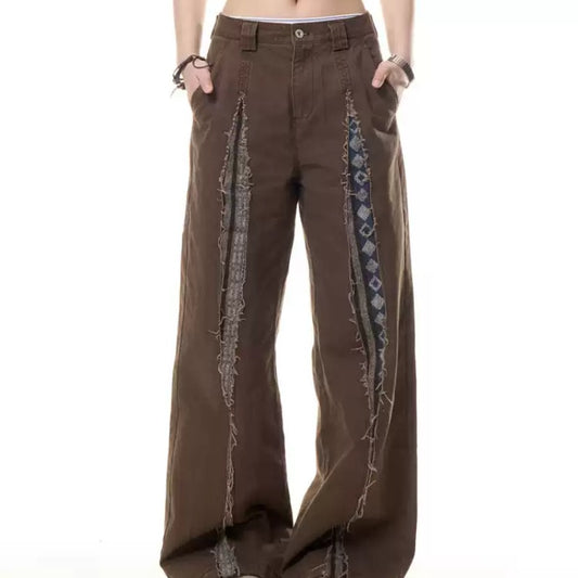 Retro Frayed Stitching Design Multi-pocket Jeans For Women MuddyStock null