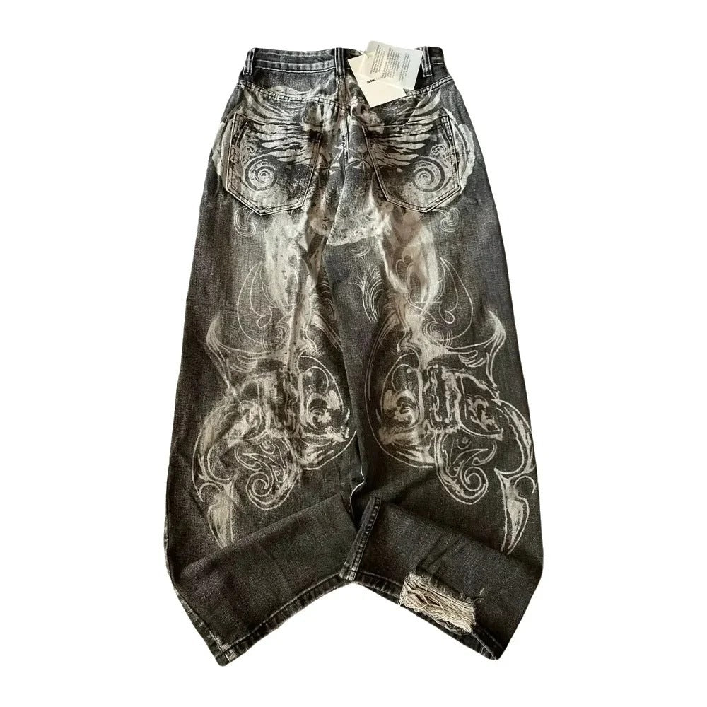 Women's Retro High-Street Streetwear Straight-Leg Jeans Black MuddyStock All Products