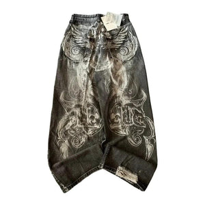 Women's Retro High-Street Streetwear Straight-Leg Jeans Black All Products