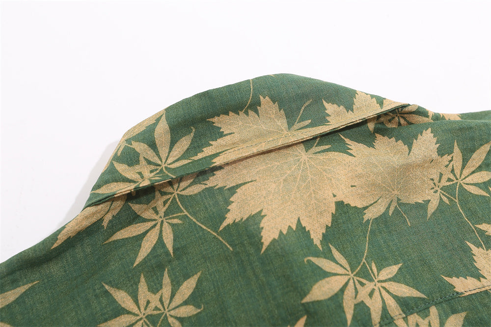 Full Printed Maple Leaf Long Sleeve Shirt Men Spring And Autumn Japanese Style