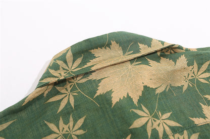 Full Printed Maple Leaf Long Sleeve Shirt Men Spring And Autumn Japanese Style
