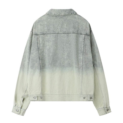 Washed Tie-dye Gradient Denim Jacket For Women MuddyStock