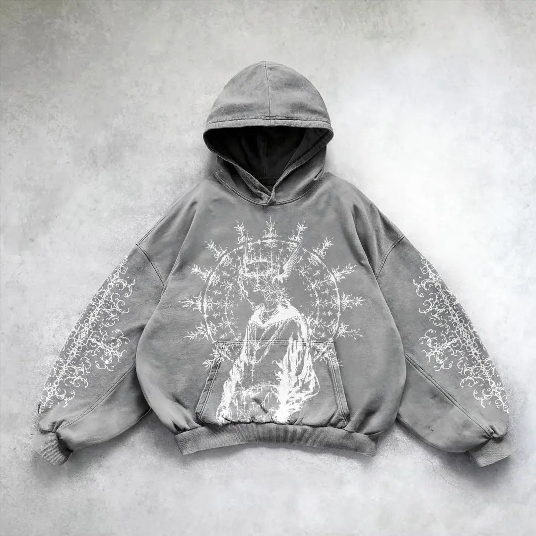 Hooded Printed Hip Hop Streetwear Hoodie Gray 8 MuddyStock All Products