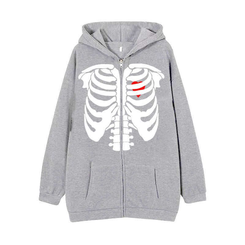 High Street Skeleton Hoodie For Women Gray Style 3 All Products