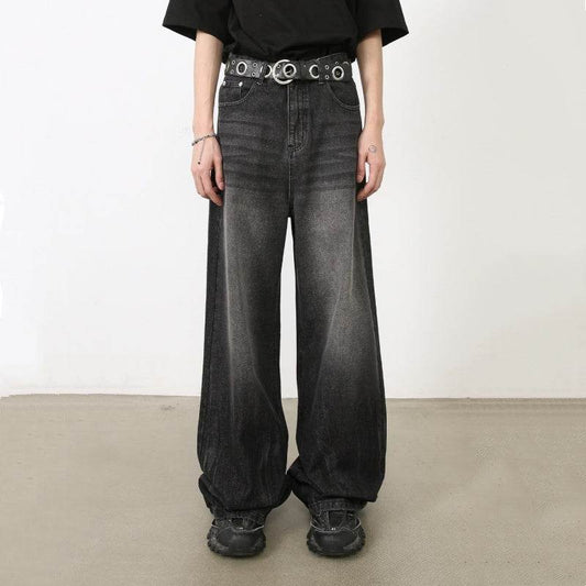 Men's Loose Straight-leg Denim Retro Tattered Jeans Wide Leg Pants MuddyStock