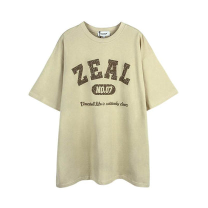 Short-sleeved T-shirt With Old Globe Letters For Men And Women MuddyStock