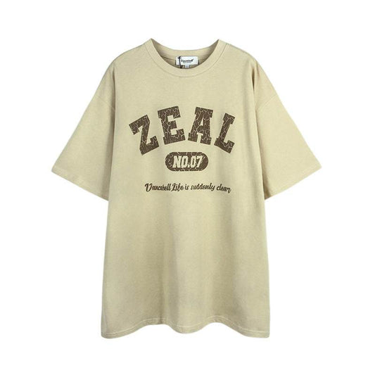 Short-sleeved T-shirt With Old Globe Letters For Men And Women MuddyStock