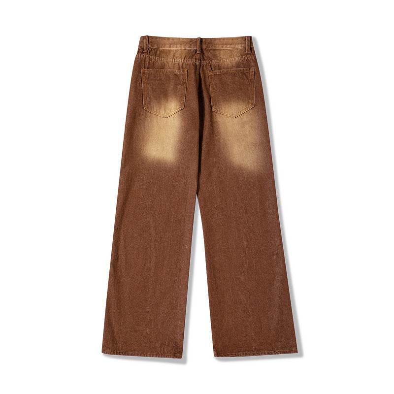 Vintage Distressed Washed Side Zipper Loose Pants For Men MuddyStock