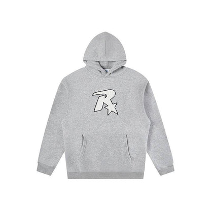 Star Embroidered Hooded Sweater For Both Men And Women Flower Gray MuddyStock