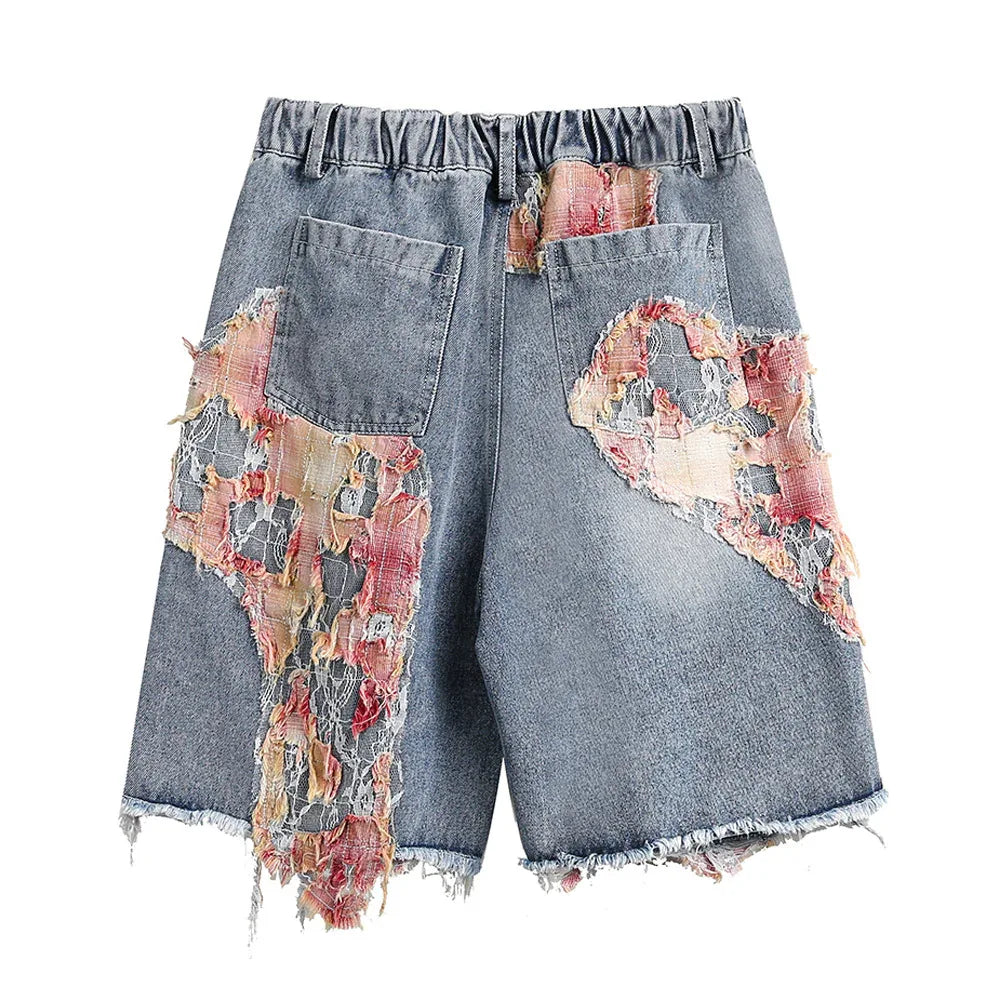 Patchwork Lace Washed Shorts For Women MuddyStock