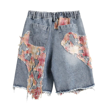 Patchwork Lace Washed Shorts For Women MuddyStock