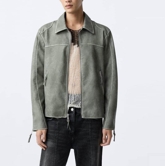 Men's Zipper Distressed Retro Washed Jacket MuddyStock