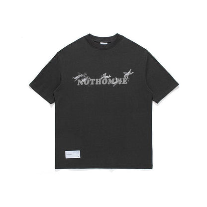 Round Neck Loose Short Sleeve Printed T-shirt For Men And Women Dark Grey MuddyStock