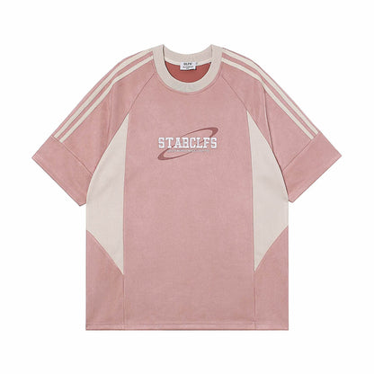Loose Short-sleeved T-shirt With Letter Embroidery Design For Men And Women Pink MuddyStock