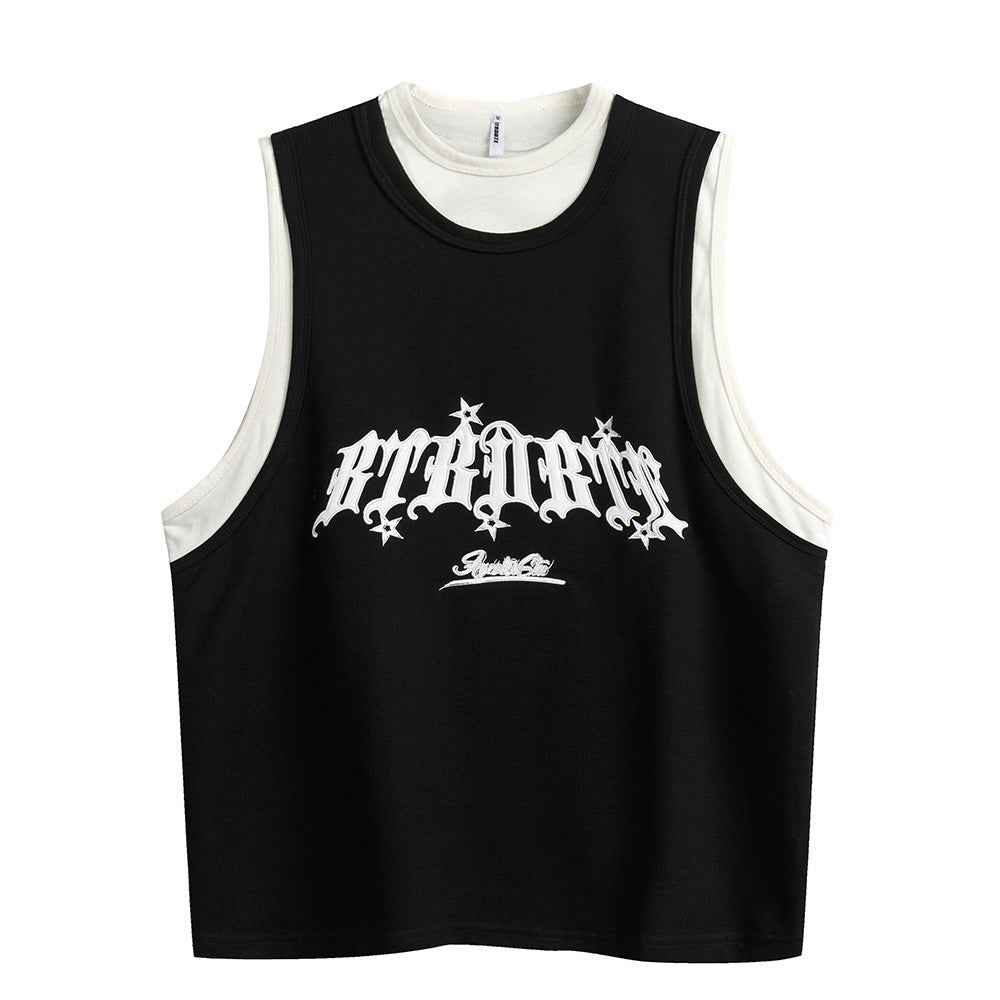 Sports Vest Casual Letter Embroidered Loose Top For Women Black MuddyStock