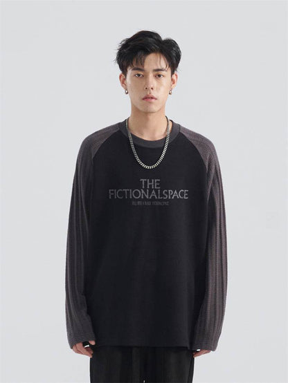 Jacquard Sleeve Long Sleeve Loose T-Shirt For Men MuddyStock