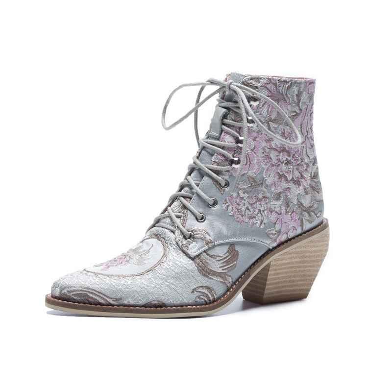 Embroider Women's Ankle Boots baby blue