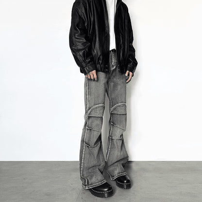 Vintage washed distressed jeans with pleats