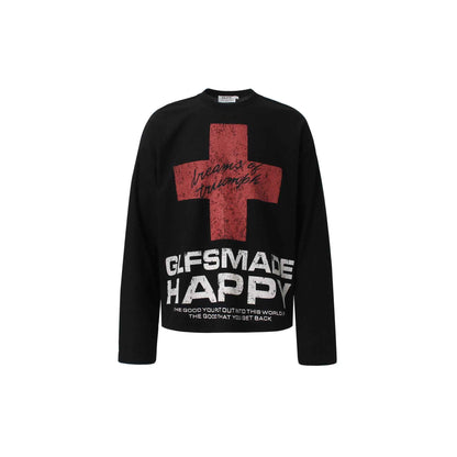 American-style Retro Street Long-sleeve T-shirt Black