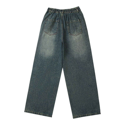 Retro Washed Denim Trousers with Cartoon Embroidery For Men And Women | MuddyStock Originals