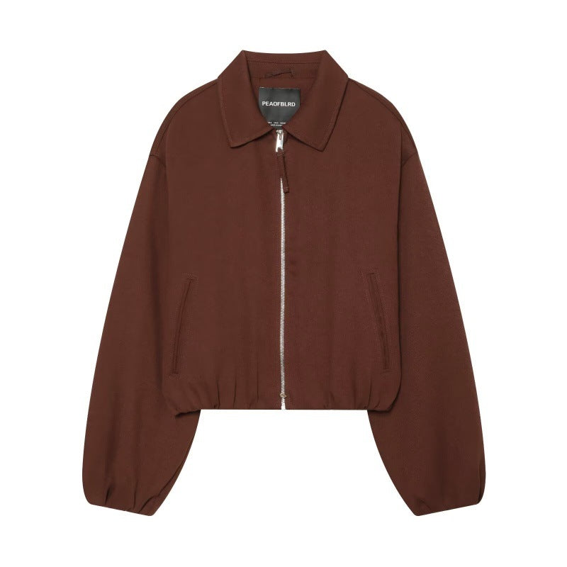 Womens Retro Lapel Zipper Short Jacket Top Brown All Products