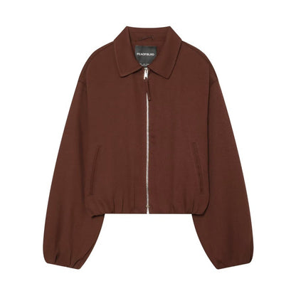 Womens Retro Lapel Zipper Short Jacket Top Brown All Products