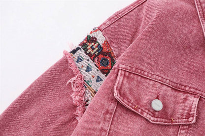 Stitching Edging Denim Jacket For Women MuddyStock