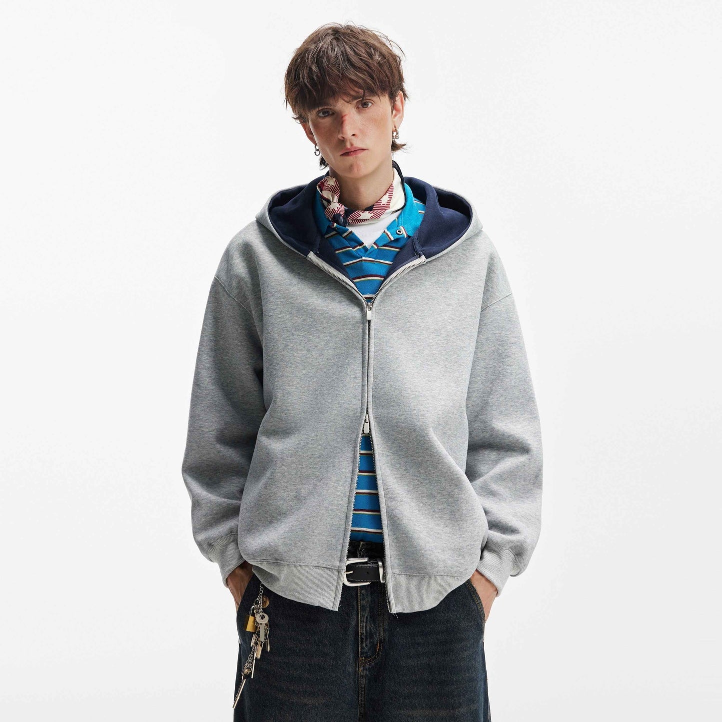 Men's zipper hoodie Light Grey MuddyStock