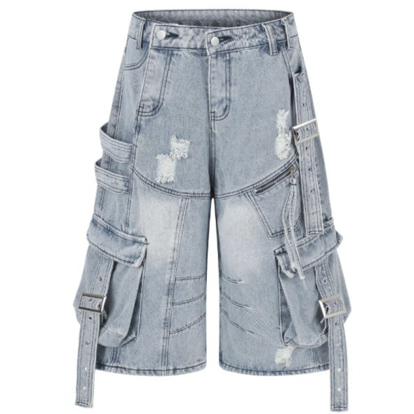Frayed-hem Distressed Denim Capri Pants For Women Blue