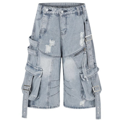 Frayed-hem Distressed Denim Capri Pants For Women Blue