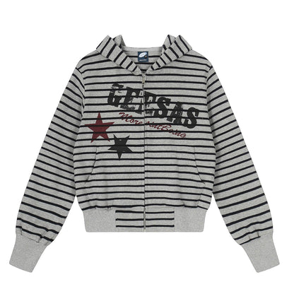 Sweet Hooded Regular Stripe Women's Sweatshirt | MuddyStock Originals Gray