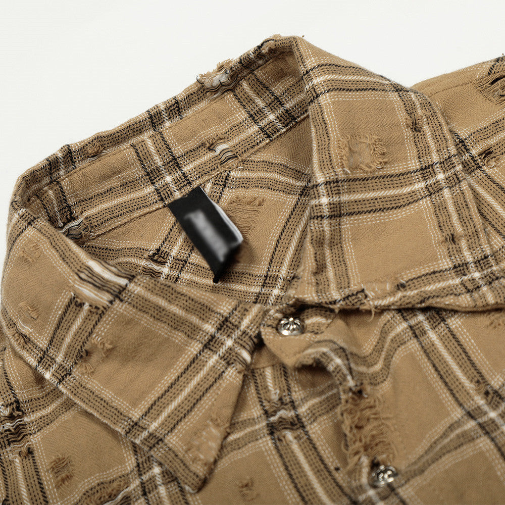 Destructed checkered long sleeved shirt for men | MuddyStock Originals eprolo