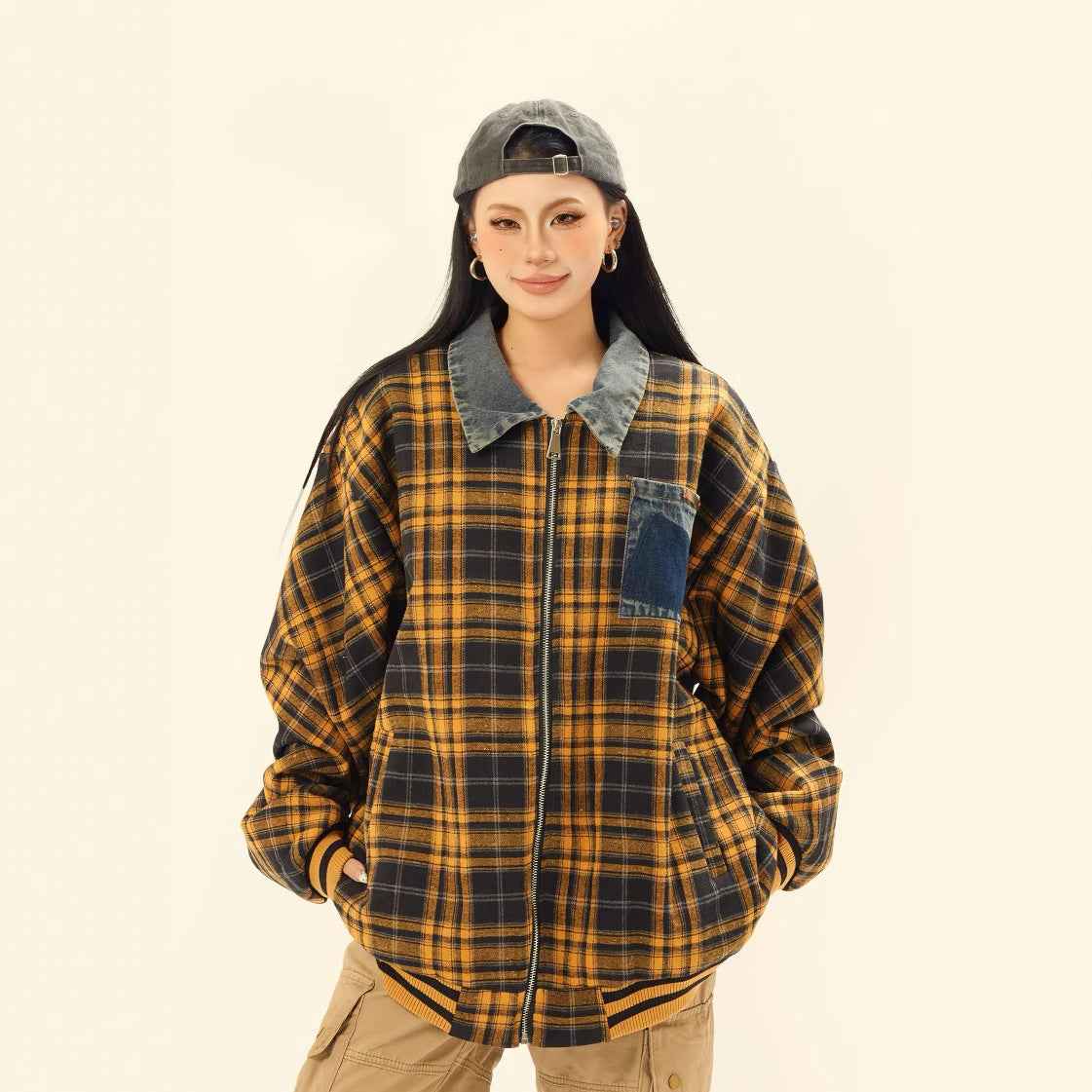Plaid patchwork jacket for women | MuddyStock Originals MuddyStock