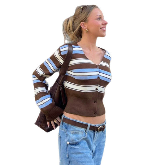 V-Neck Striped Sweater For Women | MuddyStock Originals MuddyStock
