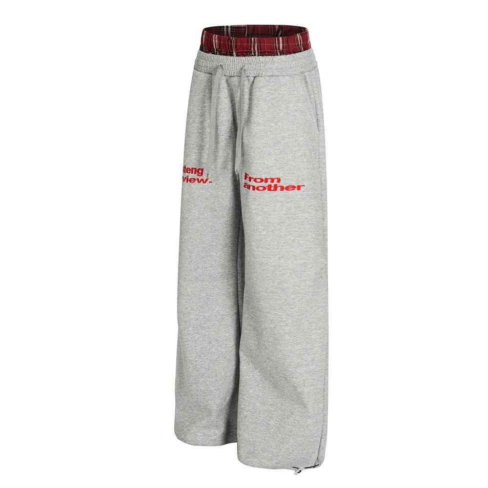 Fake two piece checkered spliced double leg pants for women | MuddyStock Originals