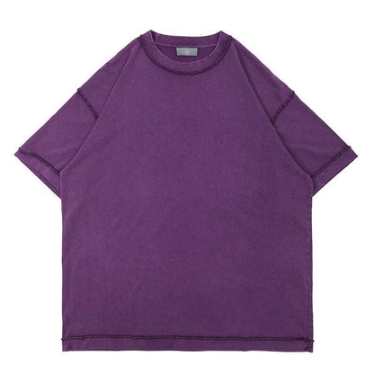 Heavy-duty Washed Reverse Short-sleeved Men Purple MuddyStock