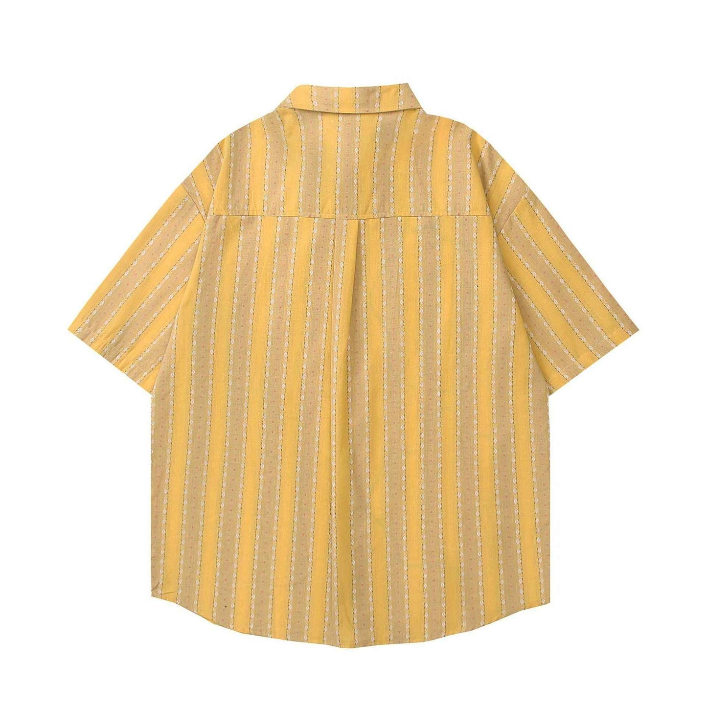 Retro Cartoon Applique Striped Short Sleeve Shirt for Men and Women | MuddyStock Originals