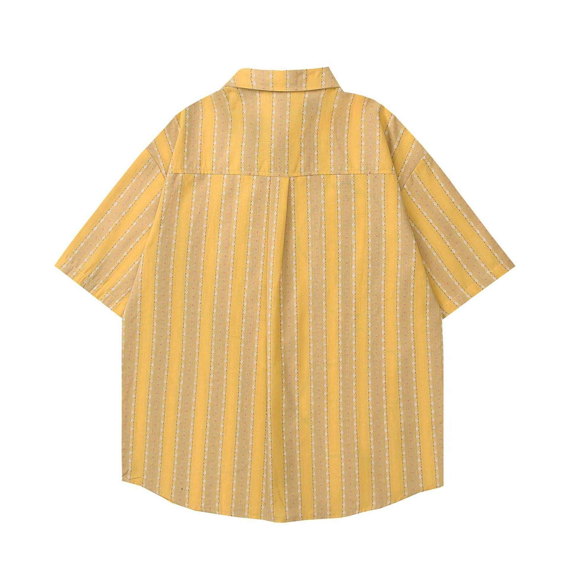Retro Cartoon Applique Striped Short Sleeve Shirt for Men and Women | MuddyStock Originals