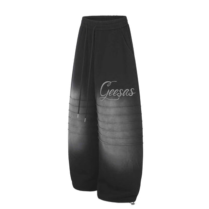 Gradient Distressed Pleated Letter Drawstring Wide Leg Sweatpants For Women | MuddyStock Originals