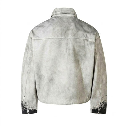 Dirty dye washed short abstract printed jacket for men | MuddyStock Originals